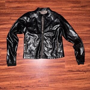 George Shiny Black faux Leather Jacket